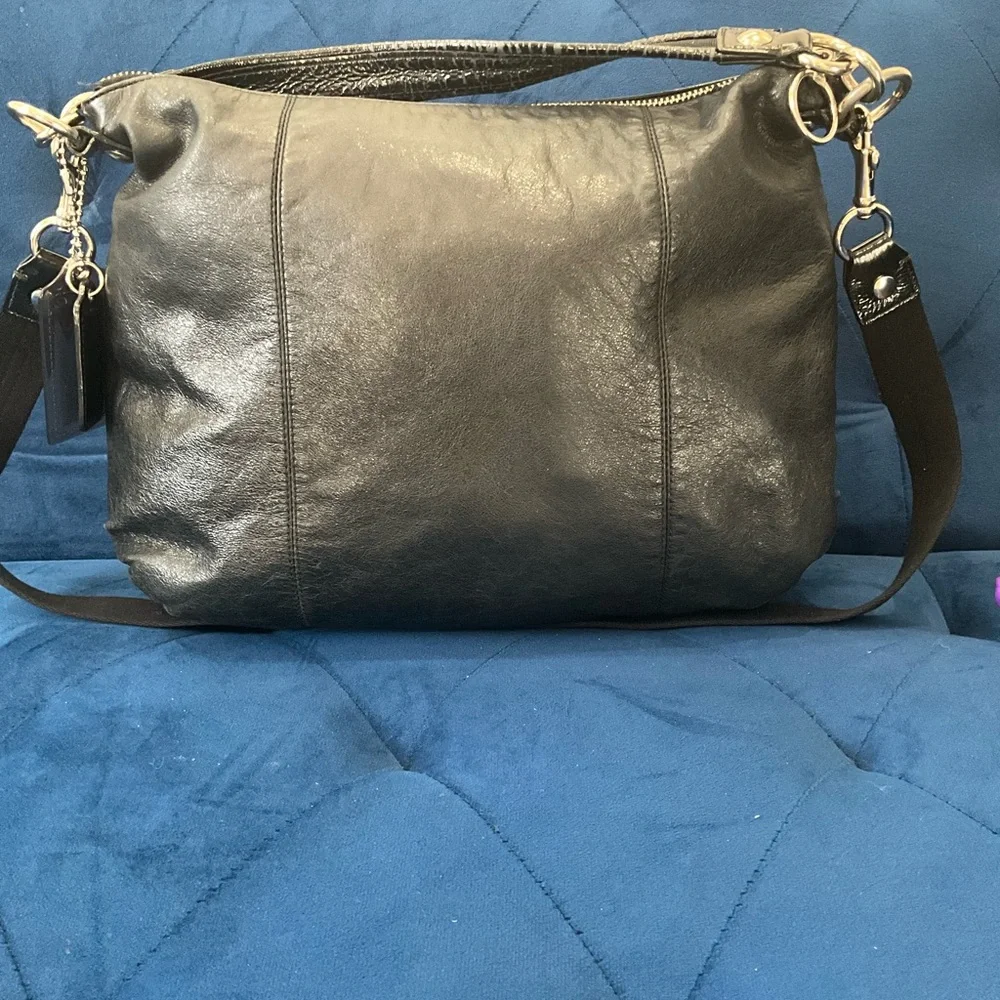 COACH 14561 POPPY BLACK LEATHER & PATENT LEATHER CROSSBODY HANDBAG